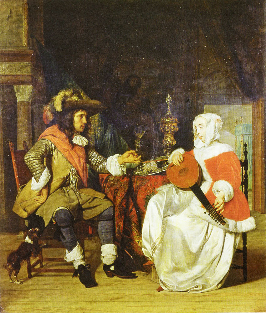Gabriel Metsu - A Man Offering a Glass of Wine to a Woman Tuning a Lute