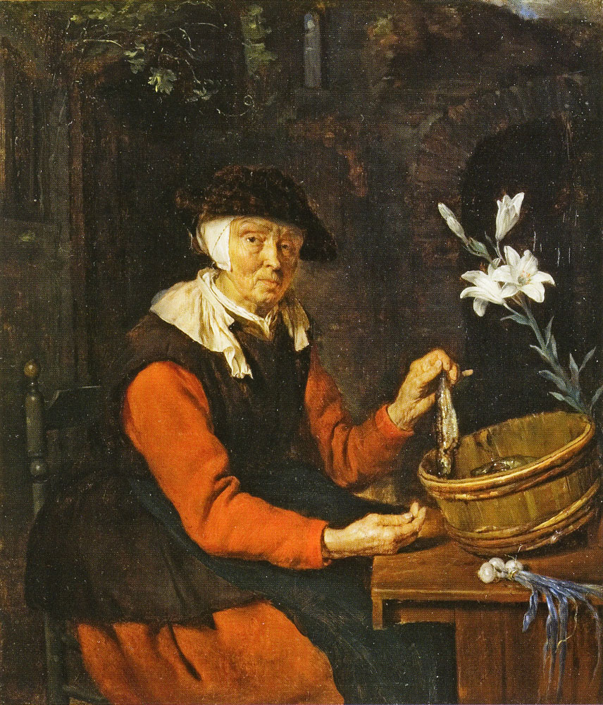 Gabriel Metsu - An Old Woman Preparing Herrings