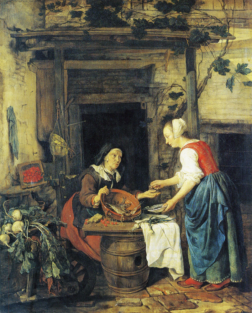 Gabriel Metsu - An Old Woman Selling Fish and Vegetables