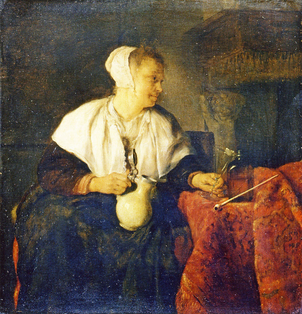 Gabriel Metsu - A Woman with a Glass and a Jug