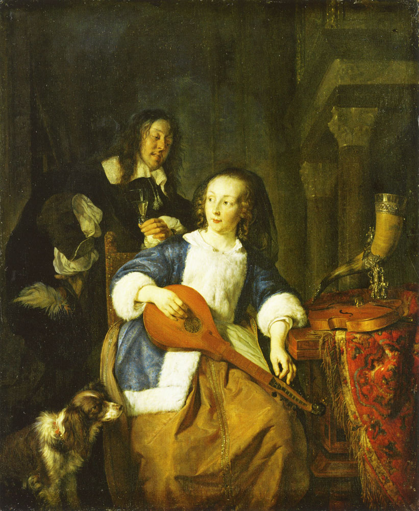 Gabriel Metsu - A Woman Tuning her Cittern, Approached by a Man