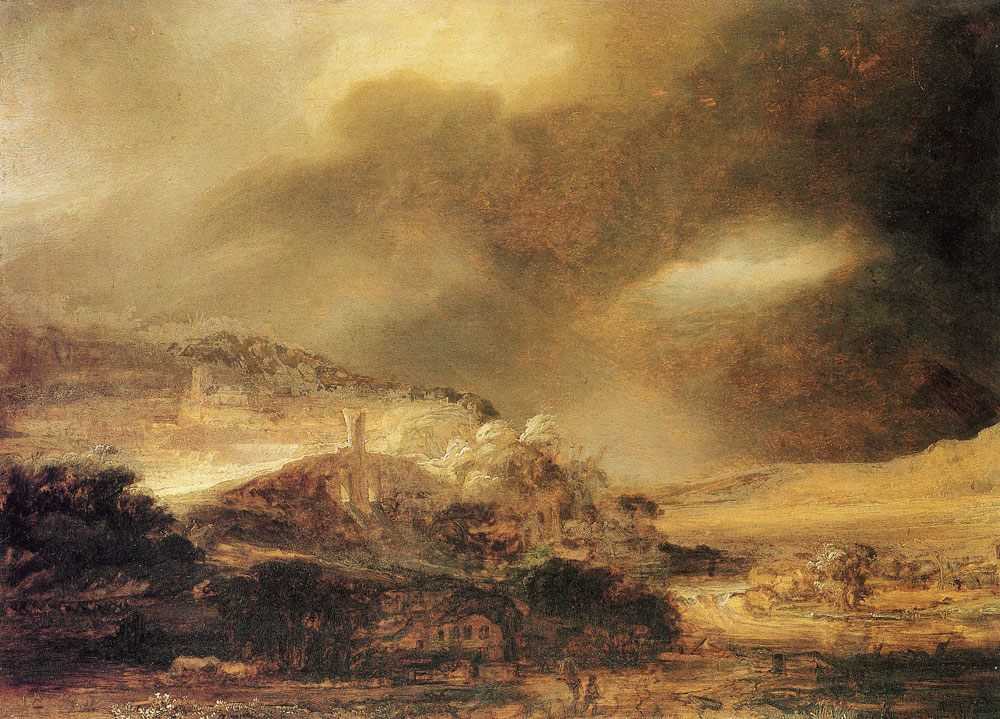 Rembrandt - Mountain landscape with a thunderstorm