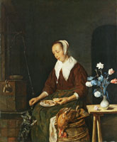 Gabriel Metsu A Woman Giving Fish Bones to a Cat (The Cat's Breakfast)