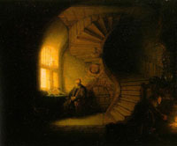 Rembrandt Interior with a window and a winding staircase