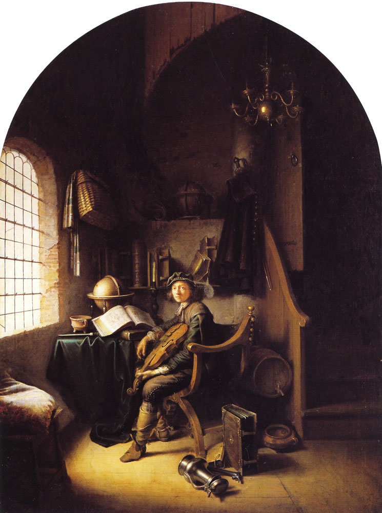 Gerard Dou - An Interior with Young Violinist