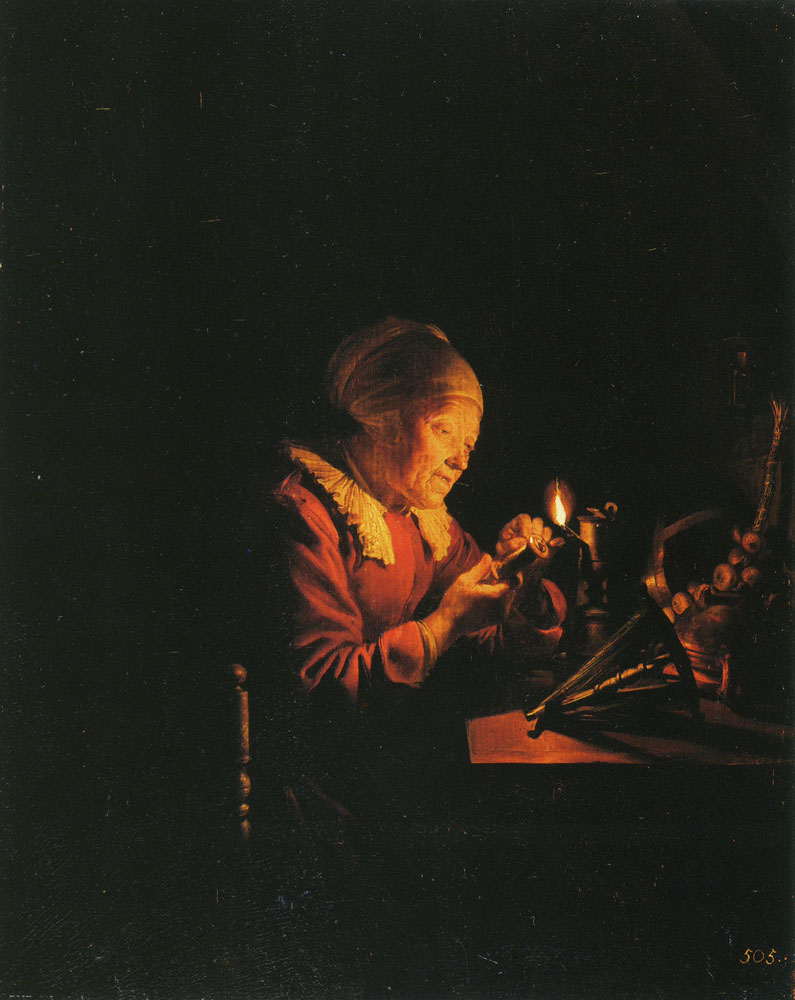 Gerard Dou - An Old Woman Winding Thread on a Reel