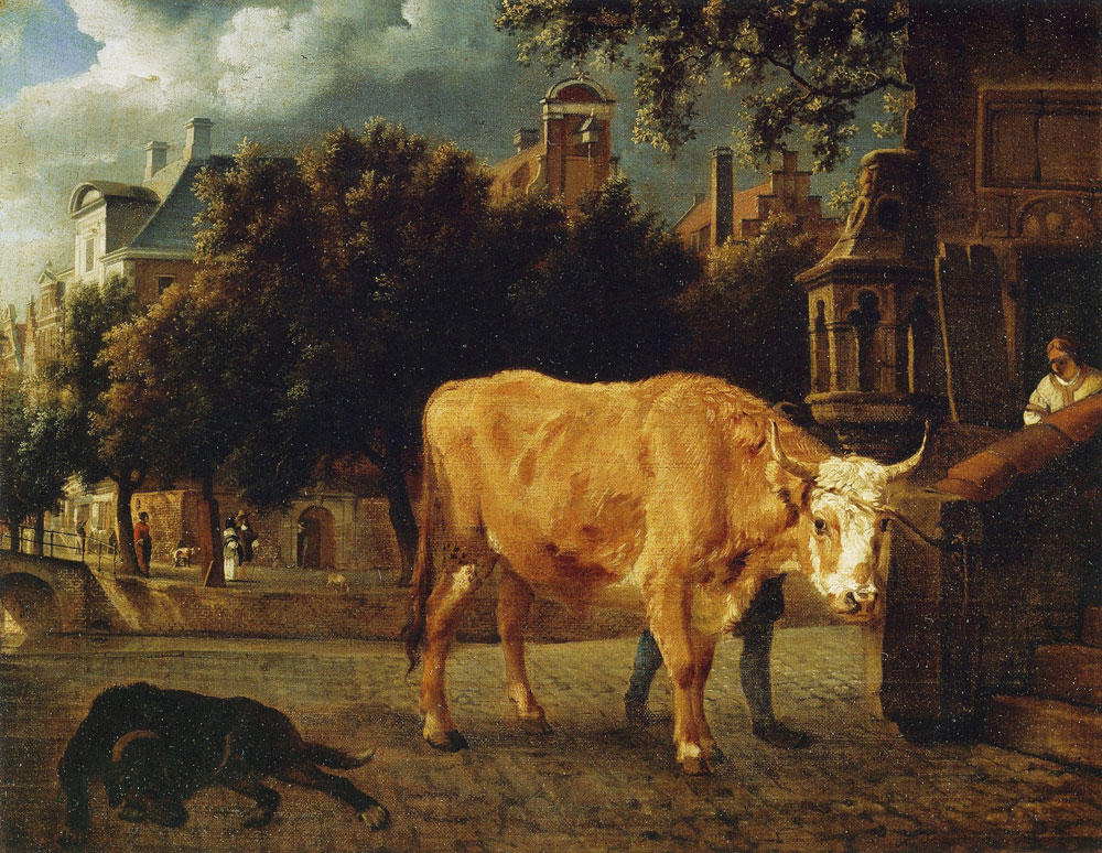Jan van der Heyden and Adriaen van de Velde - Bull with the St. Elisabeth Gasthuis, Amsterdam