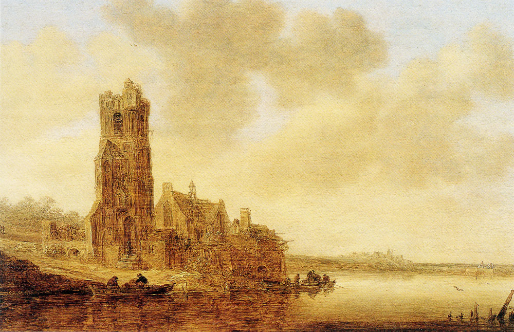 Jan van Goyen - River View with the Ruin of the Church of Warmond