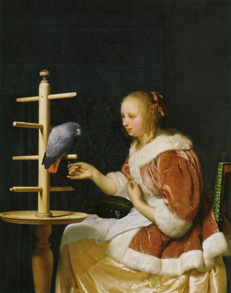 Frans van Mieris - A Woman with a Parrot