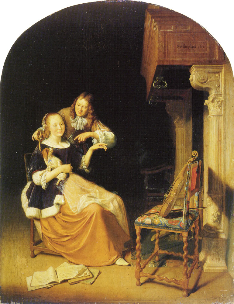 Pieter Cornelisz. van Slingelandt - Lady with a Per Dog
