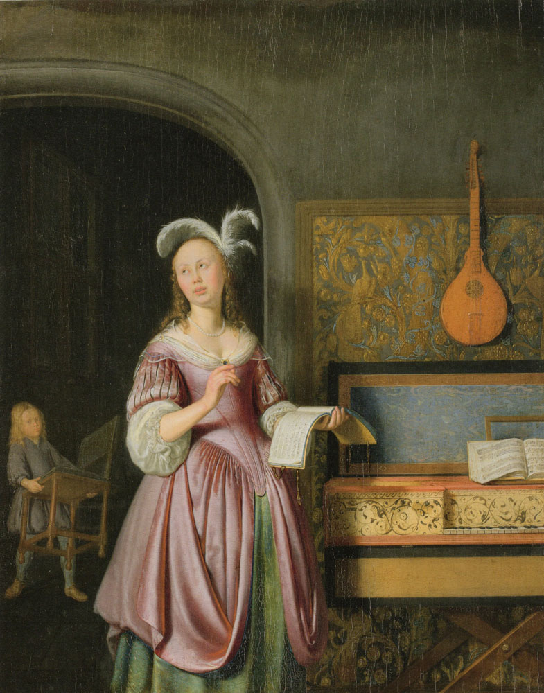 Pieter Cornelisz. van Slingelandt - A Lady Singing at a Clavichord