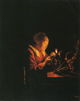 Gerard Dou An Old Woman Winding Thread on a Reel