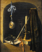 Gerard Dou Still Life with Candlestick and a Watch