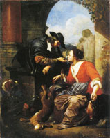 Jacob Toorenvliet A Man Courting a Woman Selling Game