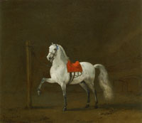 Philips Wouwerman A grey horse in a stable