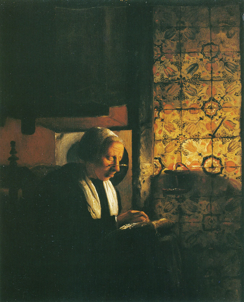 Esaias Boursse - An old woman doing needlework