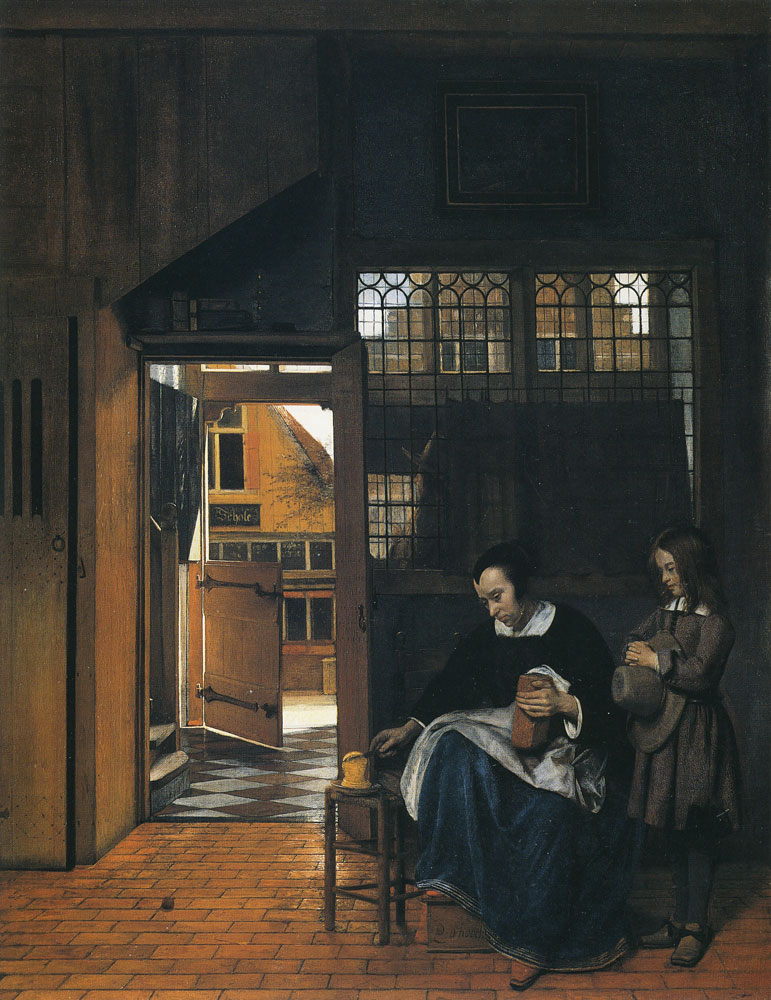 Pieter de Hooch - A Woman with a Young Boy Preparing for School