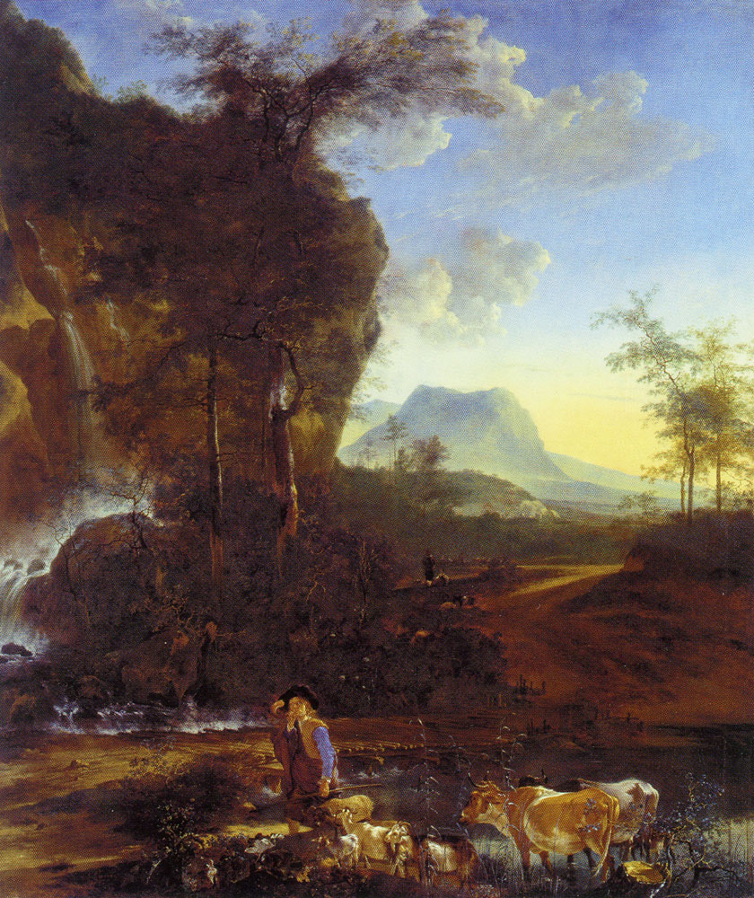 Adam Pijnacker - Waterfall in a mountain landscape