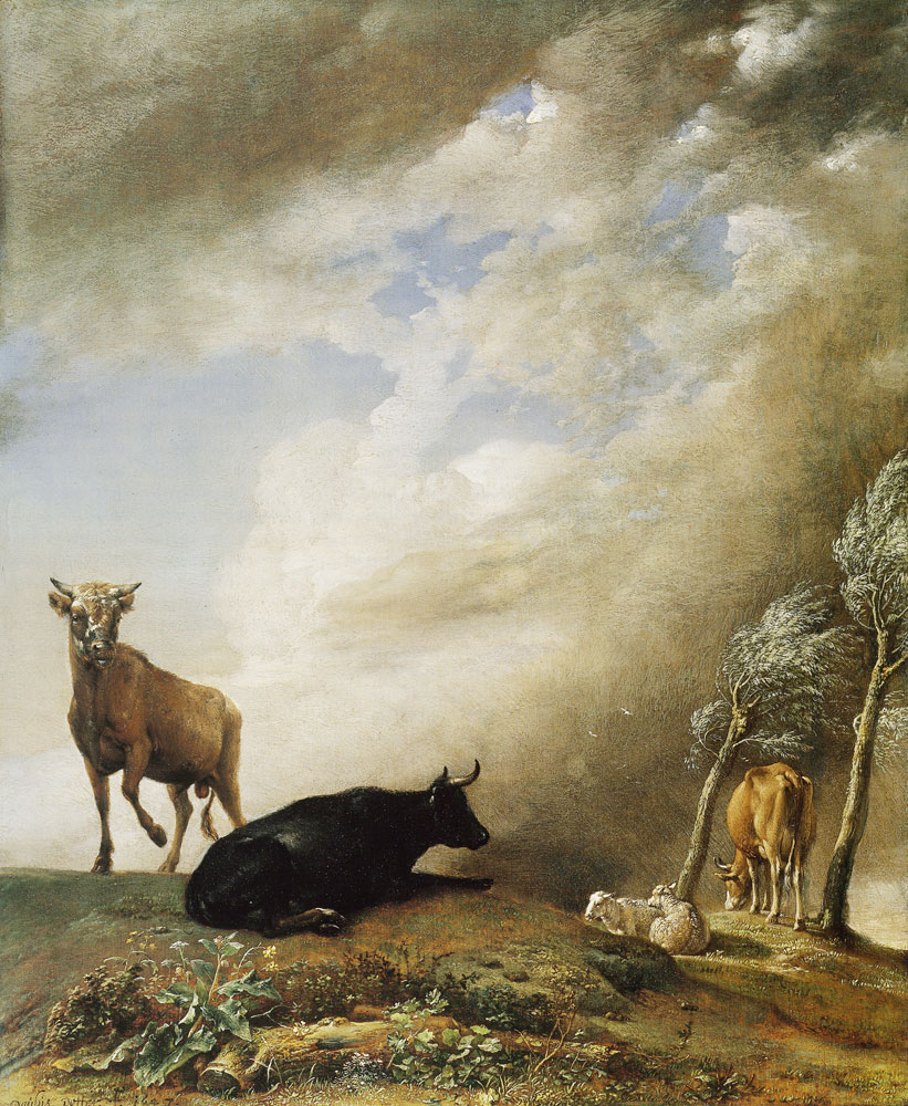 Paulus Potter - Cattle and sheep in a stormy landscape