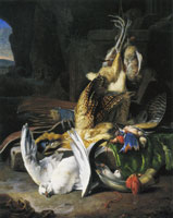 Melchior d'Hondecoeter Dead birds and hunting gear