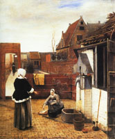 Pieter de Hooch Courtyard with Lady and Serving Maid