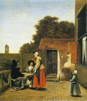 Pieter de Hooch Two Soldiers and a Woman Drinking in a Courtyard
