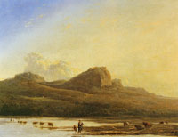 Karel du Jardin River landscape with cattle and small figures