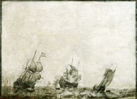 Ludolf Backhuysen Three ships at a stormy sea
