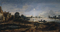 Aert van der Neer River view by moonlight