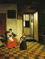 Pieter de Hooch A Woman with a Baby in her Lap and a Small Child