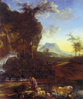 Adam Pijnacker Waterfall in a mountain landscape