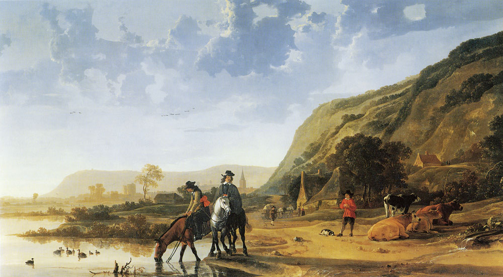 Aelbert Cuyp - River landscape with two horsemen