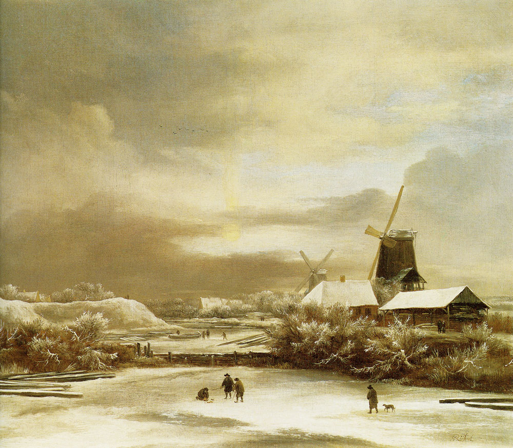 Jacob van Ruisdael - Winter Landscape with Two Windmills