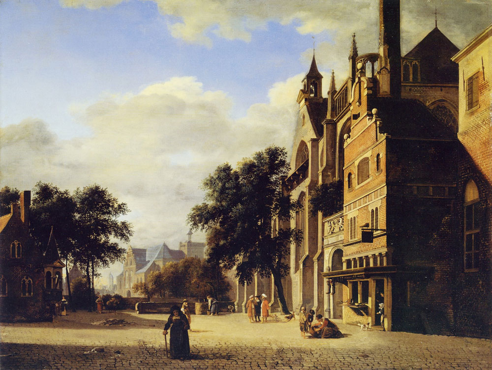 Jan van der Heyden - Square with a Cobbler's Shop and a Gothic Church
