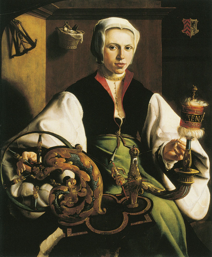 Maerten van Heemskerck - Portrait of a Lady with Spindle and Distaff