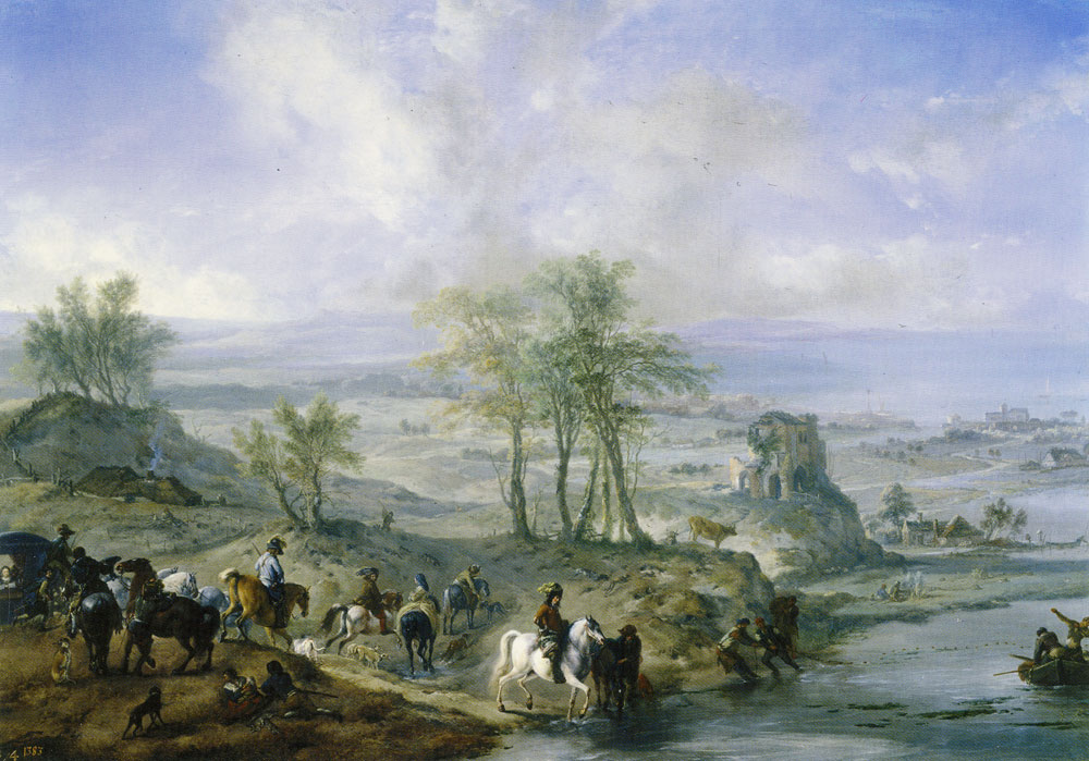 Philips Wouwerman - Landscape with a party riding to the chase