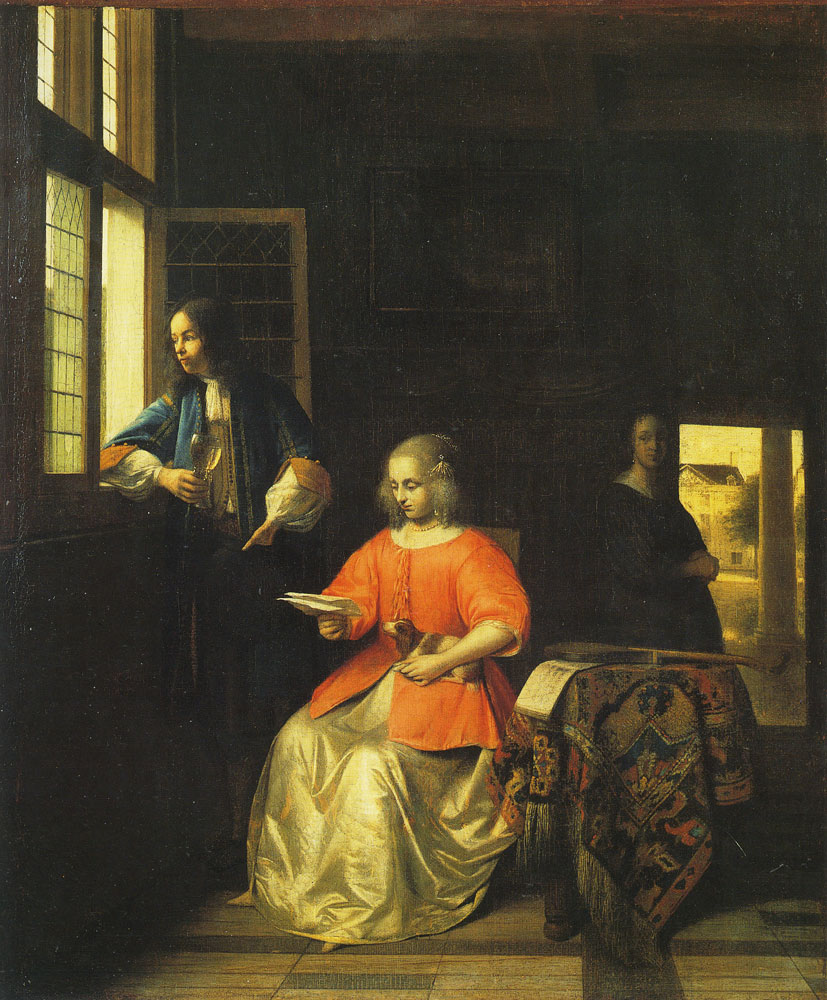 Pieter de Hooch - A Woman Reading a Letter and a Man at a Window