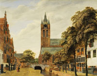 Jan van der Heyden View of the Oude Delft Canal with the Oude Kerk, Delft