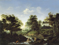 Jan van der Heyden Forest Landscape with Deer Hunt