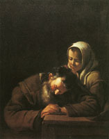 Michael Sweerts Sleeping old man with a girl