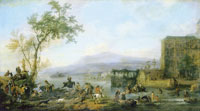 Philips Wouwerman A stag hunt near a river