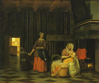 Pieter de Hooch Mother and Infant with Maidservant and a Child