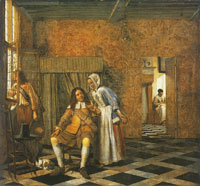 Pieter de Hooch An Officer and a Woman Conversing, Soldier at the Window