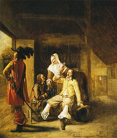 Pieter de Hooch Two Soldiers and a Serving Woman with Trumpeter