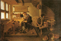 Quiringh van Brekelenkam Old shoemaker with a spining woman