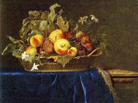 Willem van Aelst Still life with a basket of fruit on a marble ledge