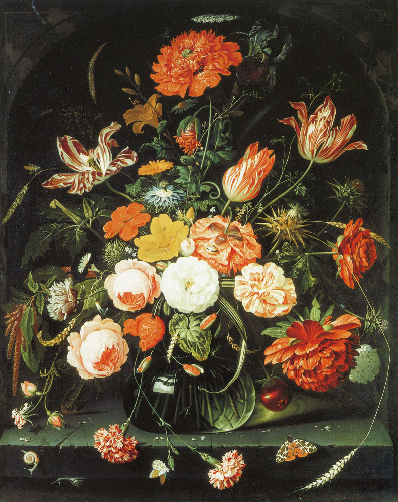 Abraham Mignon - A Vase of Flowers in a Niche