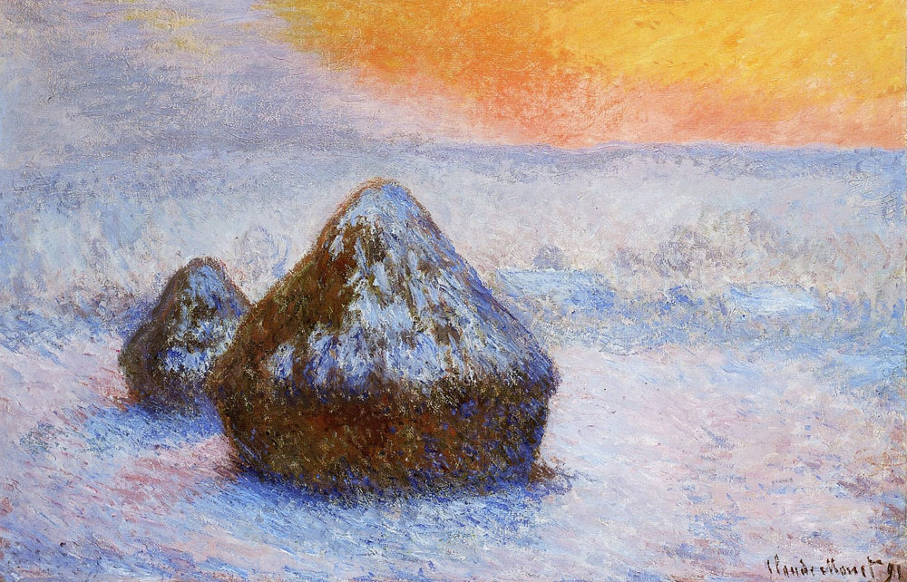Claude Monet - Wheatstacks (Sunset, snoew effects)