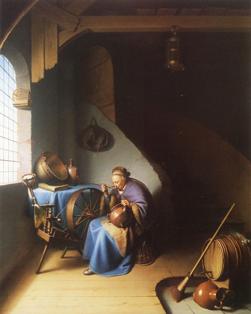 Gerard Dou - An Interior, with a Woman eating Porridge