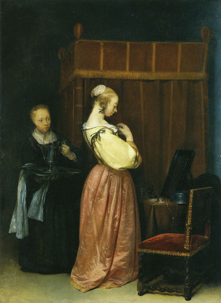 Gerard ter Borch - A young woman at her toilet with a maid